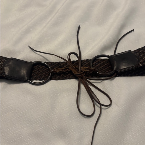 VTG Express Dark Brown Braided Leather Waist Belt SZ L  w/Metal Rings Boho Indie - Picture 7 of 11